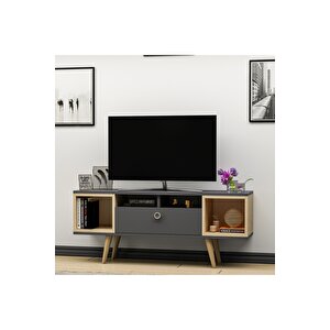 Eta Ahşap Ayaklı Tv Ünitesi 120cm Antrasit - Safir Meşe