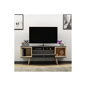 Eta Ahşap Ayaklı Tv Ünitesi 120cm Antrasit - Safir Meşe