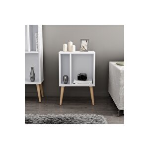 Northly Kitaplık - Beyaz/ Ahşap Ayaklı - 66 Cm