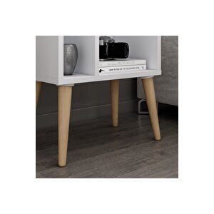 Northly Kitaplık - Beyaz/ Ahşap Ayaklı - 66 Cm