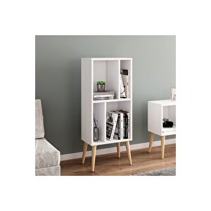Northly Kitaplık - Beyaz/ Ahşap Ayaklı - 108 Cm