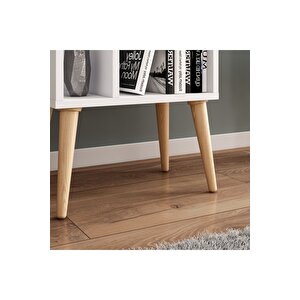 Northly Kitaplık - Beyaz/ Ahşap Ayaklı - 108 Cm