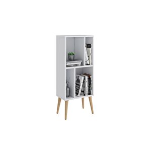 Northly Kitaplık - Beyaz/ Ahşap Ayaklı - 108 Cm