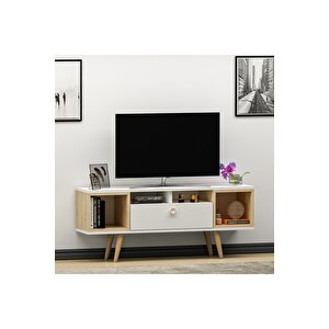 Eta Ahşap Ayaklı Tv Ünitesi 120cm Beyaz- Safir Meşe
