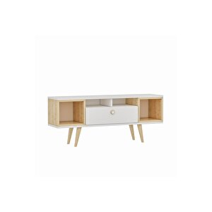 Eta Ahşap Ayaklı Tv Ünitesi 120cm Beyaz- Safir Meşe