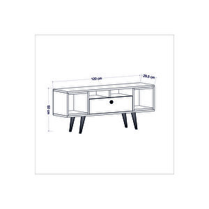 Eta Ahşap Ayaklı Tv Ünitesi 120cm Beyaz- Safir Meşe
