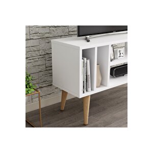 Mobilya Gezegeni Mis Tv Ünitesi - Beyaz / Ahşap Ayak - 90 Cm