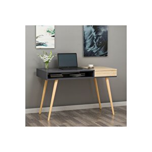 Softly Ahşap Ayaklı Çalışma Masası Antrasit - Safir Meşe
