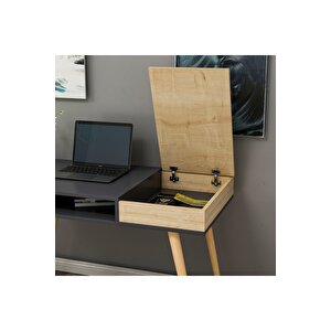 Softly Ahşap Ayaklı Çalışma Masası Antrasit - Safir Meşe