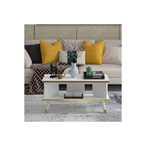 Galipol Orta Sehpa 80 Cm Beyaz - Altın Renk