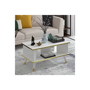 Galipol Orta Sehpa 80 Cm Beyaz - Altın Renk