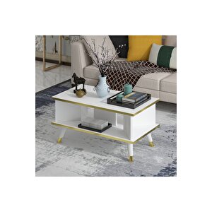 Galipol Orta Sehpa 80 Cm Beyaz - Altın Renk