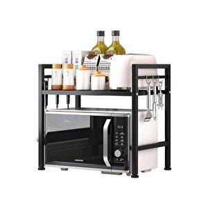 Ev Düzeni Uzmanı Siyah Mikrodalga Fırın Ve Mutfak Rafı – Tezgahüstü Modern Organizer, 59cm Genişlik