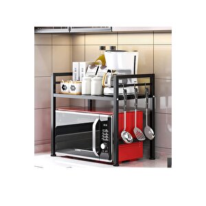 Ev Düzeni Uzmanı Siyah Mikrodalga Fırın Ve Mutfak Rafı – Tezgahüstü Modern Organizer, 59cm Genişlik