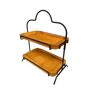 2 Katlı Ahşap Zeminliı 15x27cm Metal Standlı Ahşap Sunum Standı – İkram Ve Servis İçin Model 1