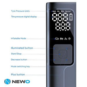 Newo Şarjlı Lastik Şişirme Pompası Işıklı Nw06