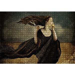 Makas Kadın Soyut Resim Puzzle Yapboz Mdf Ahşap 1000 Parça