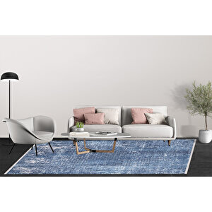 Modern Mavi Dijital Baskı Yıkanabilir Hipoalerjenik Kaymaz Taban Halı Yolluk Ha071m