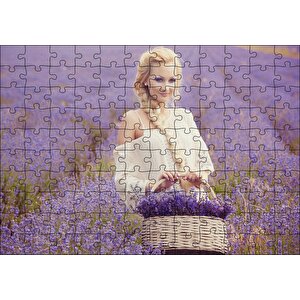 Lavanta Tarlası Ve Sepetli Kız Puzzle Yapboz Mdf Ahşap 120 Parça
