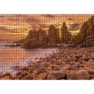 Cakapuzzle Filipinler Kayalık Sahilde Gün Batımı Ve Bulutlu Gökler Puzzle Yapboz Mdf Ahşap