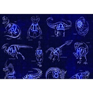 Dinozorlu Burç Sembolleri Neon Puzzle Yapboz Mdf Ahşap 255 Parça