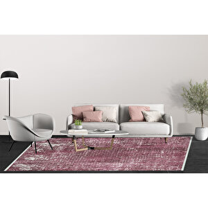 Modern Bordo Dijital Baskı Yıkanabilir Hipoalerjenik Kaymaz Taban Halı Yolluk 120x180 cm