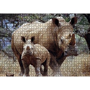 Dev Anne Gergedan Ve Sevimli Yavrusu Puzzle Yapboz Mdf Ahşap 1000 Parça