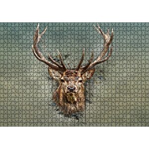 Muhteşem Boynuzlu Geyik Yeşil Zemin Puzzle Yapboz Mdf Ahşap 1000 Parça