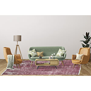 Modern Bordo Dijital Baskı Yıkanabilir Hipoalerjenik Kaymaz Taban Halı Yolluk 180x280 cm
