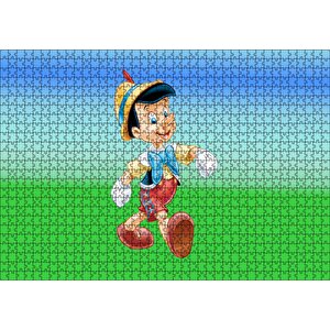 Pinokyo Yeşil Ve Mavi Arka Plan Puzzle Yapboz Mdf Ahşap 1000 Parça