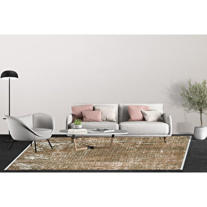 Modern Kahvrengi Dijital Baskı Yıkanabilir Hipoalerjenik Kaymaz Taban Halı Yolluk 80x200 cm