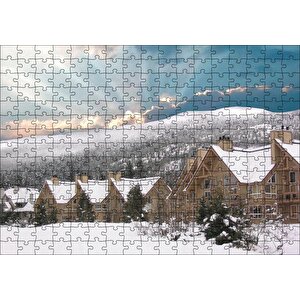 Karlı Tepeler Ve Bulutların Ardındaki Güneş Puzzle Yapboz Mdf Ahşap 255 Parça