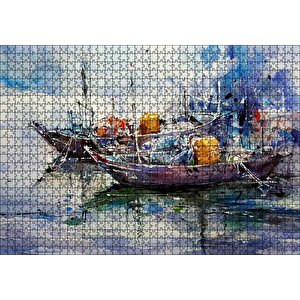 Rıhtımda Demirli Kayıklar Yağlı Boya Puzzle Yapboz Mdf Ahşap 1000 Parça