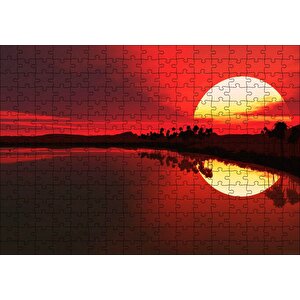 Afrika Günbatımında Palmiyeler Ve Nil Nehri Puzzle Yapboz Mdf Ahşap 255 Parça