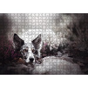 Siyah Beyaz İngliz Çoban Köpeği Puzzle Yapboz Mdf Ahşap 500 Parça
