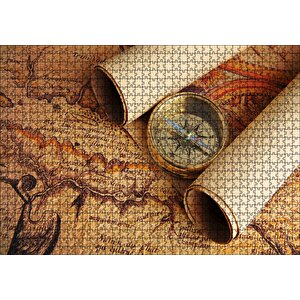 Eski Harita Fermanlar Ve Pusula Puzzle Yapboz Mdf Ahşap 1000 Parça