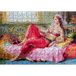 Yağlı Boya Resmi Otantik Giyimli Kadın Görseli Puzzle Yapboz Mdf Ahşap 255 Parça