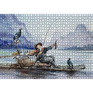 Uzakdoğulu Balıkçı Ve Karabataklar Puzzle Yapboz Mdf Ahşap 1000 Parça