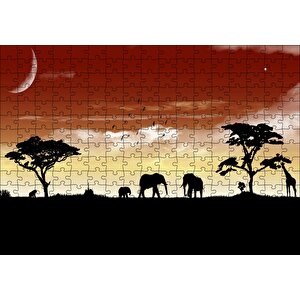 Afrika Yaban Hayatı Silüet Kompozisyon Puzzle Yapboz Mdf Ahşap 255 Parça