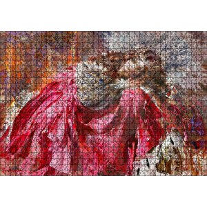 Kırmızı Beyaz Taşlı Elbiseli Kraliçe Puzzle Yapboz Mdf Ahşap 1000 Parça
