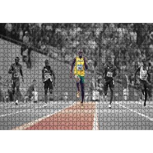 Usain Bolt Sarı Atletli Jamaika Sprint Sporları Puzzle Yapboz Mdf Ahşap 1000 Parça