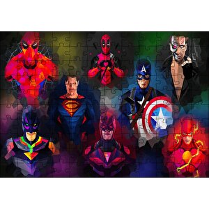 Süper Kahramanlar Low Poly Çizim Puzzle Yapboz Mdf Ahşap 120 Parça