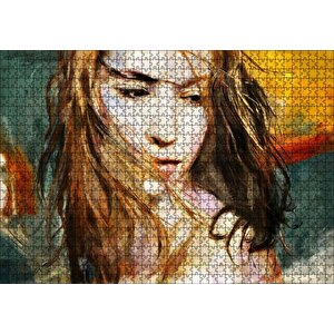 Yağlı Boya Resmi Kadın Uçuşan Saçlar Görseli Puzzle Yapboz Mdf Ahşap 1000 Parça