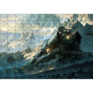 Karlı Dağlar Arasında Yol Alan Buharlı Tren Puzzle Yapboz Mdf Ahşap 120 Parça