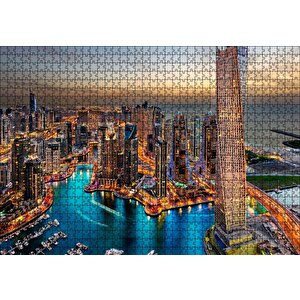 Günbatımında Gökdelenler Ve Şehir Işıkları Puzzle Yapboz Mdf Ahşap 1000 Parça