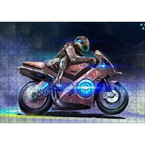 Parıltılı Motosiklet Eskizi Görseli Puzzle Yapboz Mdf Ahşap 255 Parça