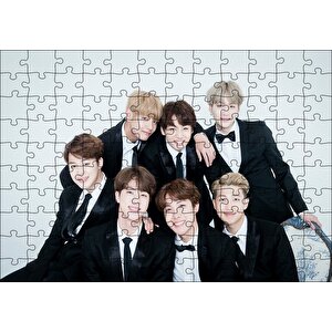 Bts Koreli Gençler Gülümseyen Yüzleri Puzzle Yapboz Mdf Ahşap 120 Parça