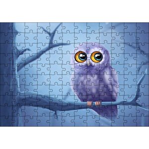 Daldaki Sevimli Gri Baykuş Puzzle Yapboz Mdf Ahşap 120 Parça
