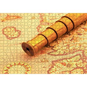 Christopher Columbus Harita Ve Dürbün Puzzle Yapboz Mdf Ahşap 500 Parça