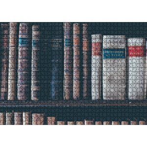 Kitaplıkta Deri Kaplı Kitap Görseli Puzzle Yapboz Mdf Ahşap 1000 Parça